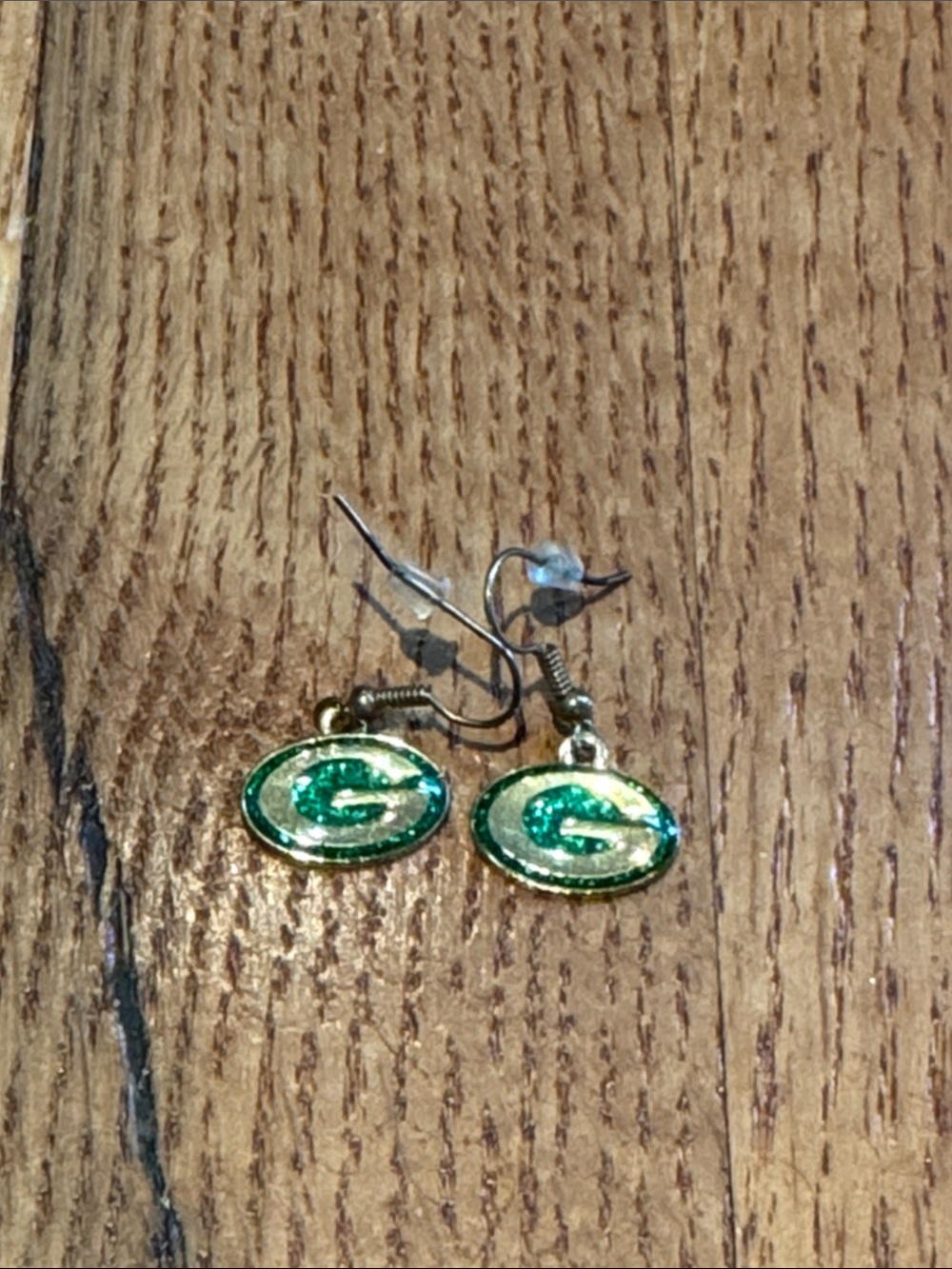 Green Bay Packers glitter logo dangle earrings